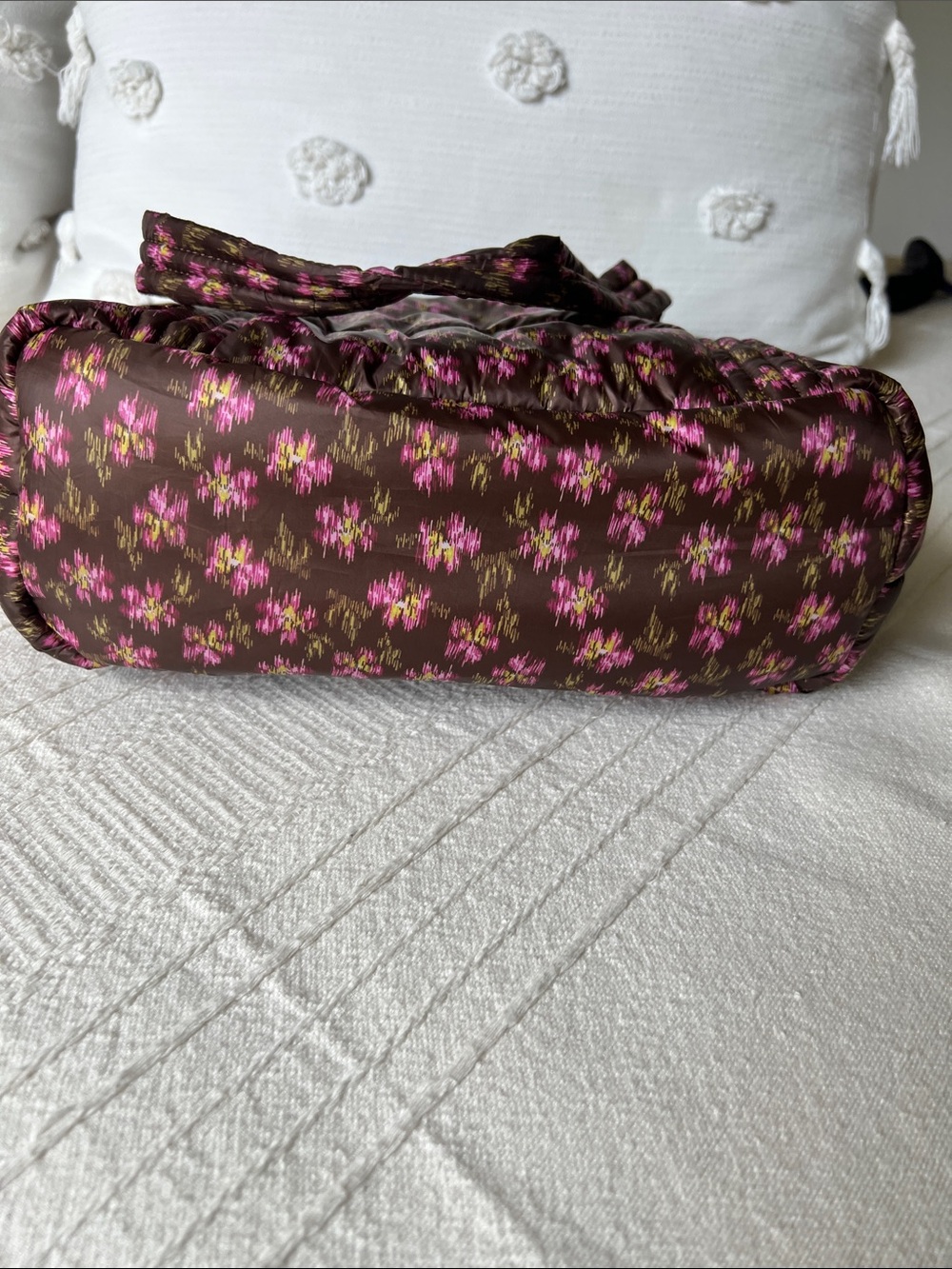 Land’s End Quilted Floral Tote Bag - Chocolate Brown & Pink - Picture 14 of 15